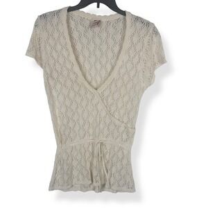 Vintage Y2K Crochet Knit Top Womens Size Large Cottage Boho Indie Hippie USA